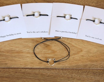 Cat bracelet, adjustable bracelet, cat jewelry, cat lover gift, cat lady, cord bracelet, cat charm, kitten bracelet, gift for cat lover