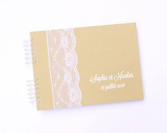 Livre d'or 150 photos instantanées et plus-lin beige et dentelle-mariage romantique