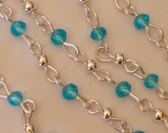 55cm of chain/beads 6mm aquamarine glass rondelles