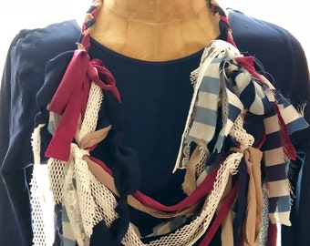 Upcycled Scrappy Scarf- Navy/Magenta