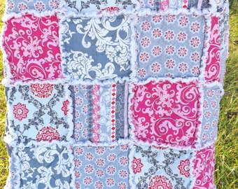 Pink and Gray Rag Quilt - Lap Rag Quilt - Modern Fabrics - Gift for Her - Mother's Day Gift