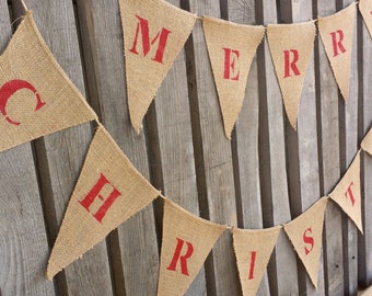 MERRY CHRISTMAS burlap banner, garland, Holiday garland