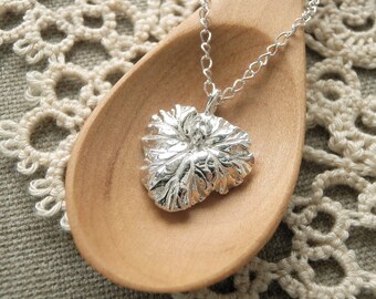 Apple Scented Geranium Leaf Pendant Necklace - Pure Silver Real Leaf Pendant, Herb Jewelry, Gift for her