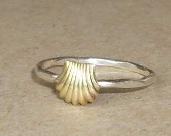 Shell- Sterling Silver and Brass -Stacking Ring