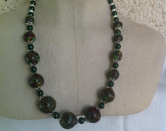 Mustard/Brown/green mosaic necklace