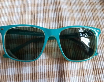 Vintage 80's Benetton Polaroid Wayfarers Turquoise Statement Retro Clubmaster Sunglasses