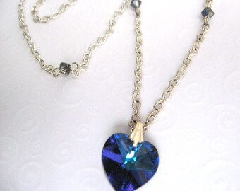 Heart Pendant Necklace Swarovski Heart in Electric Blue Heliotrope, Simple Everyday Jewelry