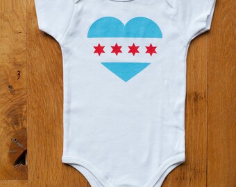 Chicago Baby Bodysuit, Chicago Flag, Chicago Baby Onesie, Screen printed, Baby Gift ,3-6m, 6-12 mo, 12-18mo by Sweetpea and Co.