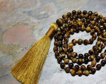Tiger Eye Jewelry, Tiger Eye Mala, Tiger Eye Mala Beads, Yoga Jewelry, Yoga Jewelry Necklace, Yoga Jewelry Mala, Mala for Stress, Mala Beads