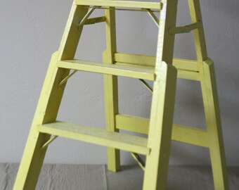 Vintage "Step Ladder" "Yellow Step Ladder" Decorative Step Ladder "Stepladder" Vintage Wood Step Ladder "Vintage Decorative Ladder" "Ladder"