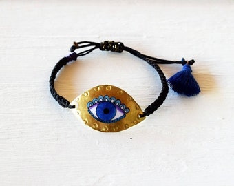 Evil eye bracelet,Big Brass bracelet,unique design, mermaids eye, bohemian bracelet, co worker gift, greek eye, summer jewelry