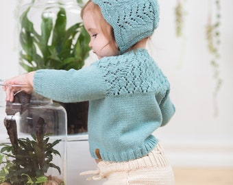 Hand knitted baby cardigans, eco friendly baby sweater, knit baby clothes, knit sweater, baby girl clothes, baby clothing, green sweater