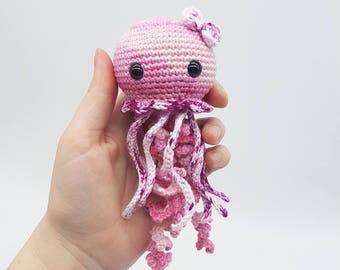 Kawaii jellyfish amigurumi crochet toy, stuffed animal, pink