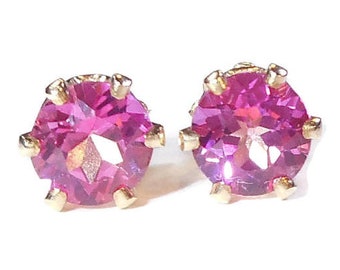 Natural Pink Mystic Topaz Earrings|6mm Pink Mystic Topaz Studs|Gold Mystic Topaz Studs|Gold Topaz Stud|Pink Topaz Stud Earrings|Mystic Topaz