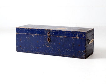 vintage tool box, blue wood workman's box