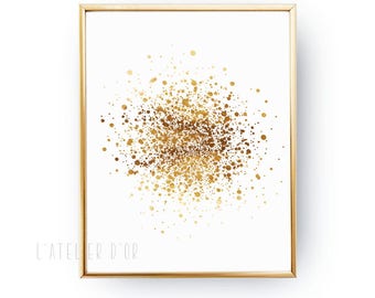 Dots Explosion Gold Foil Print - Contemporary Wall Art - Cluster of Dots - Abstract Art - Modern Wall Decor