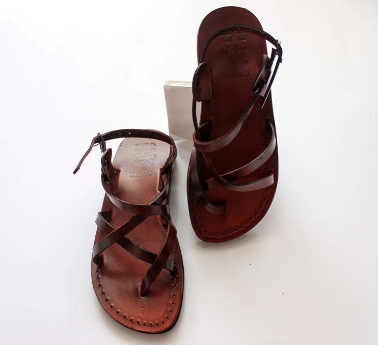 Strappy Leather Jesus Sandals For Women Brown Genuine