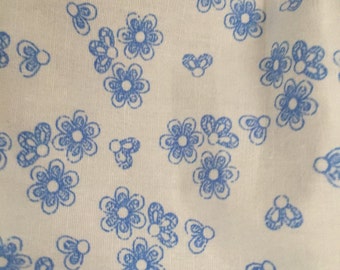 Blue floral fabric, Rose and Hubble 100% cotton poplin fabric UK
