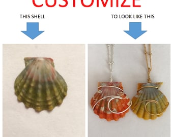 CUSTOMIZE An Ocean Wave Wire Wrapped Sunrise Shell Necklace; 14k Gold Filled; Sterling Silver