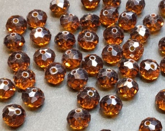 20 8x6mm faceted brown glass beads