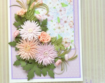 Lush Astra Flowers Quilled Greeting Card - Festive Quilling Card - Birthday Quilling Card - Astra Flowers
