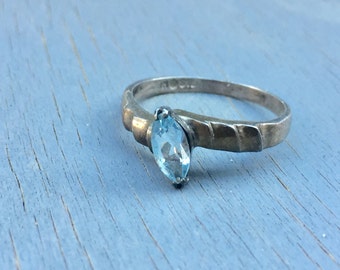 Vintage Sterling Swiss Topaz Assymmetric Ring Solitaire Stacking Ring Jewelry Gift for Her