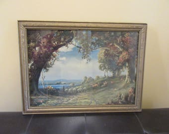 Vintage Atkinson Fox “Indian Summer” Art Deco lithograph framed and under glass- nice condition, home decor, wall art