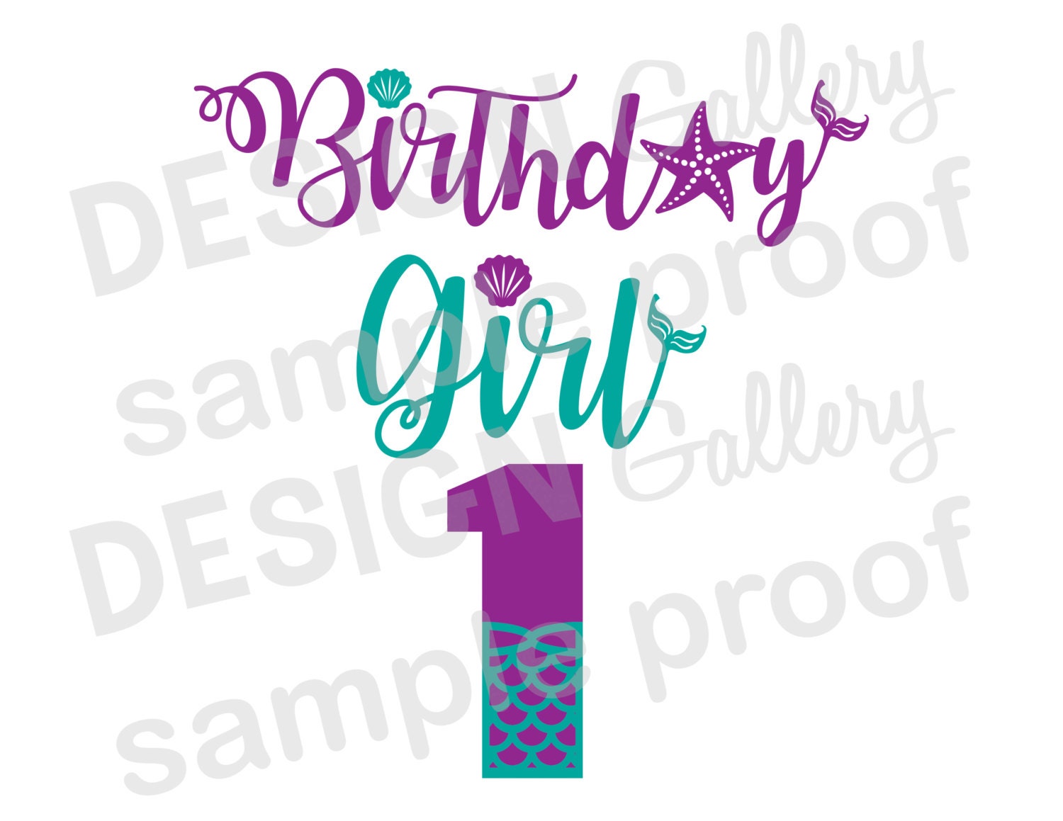 Birthday Girl 1 one Mermaid style image JPG png & SVG