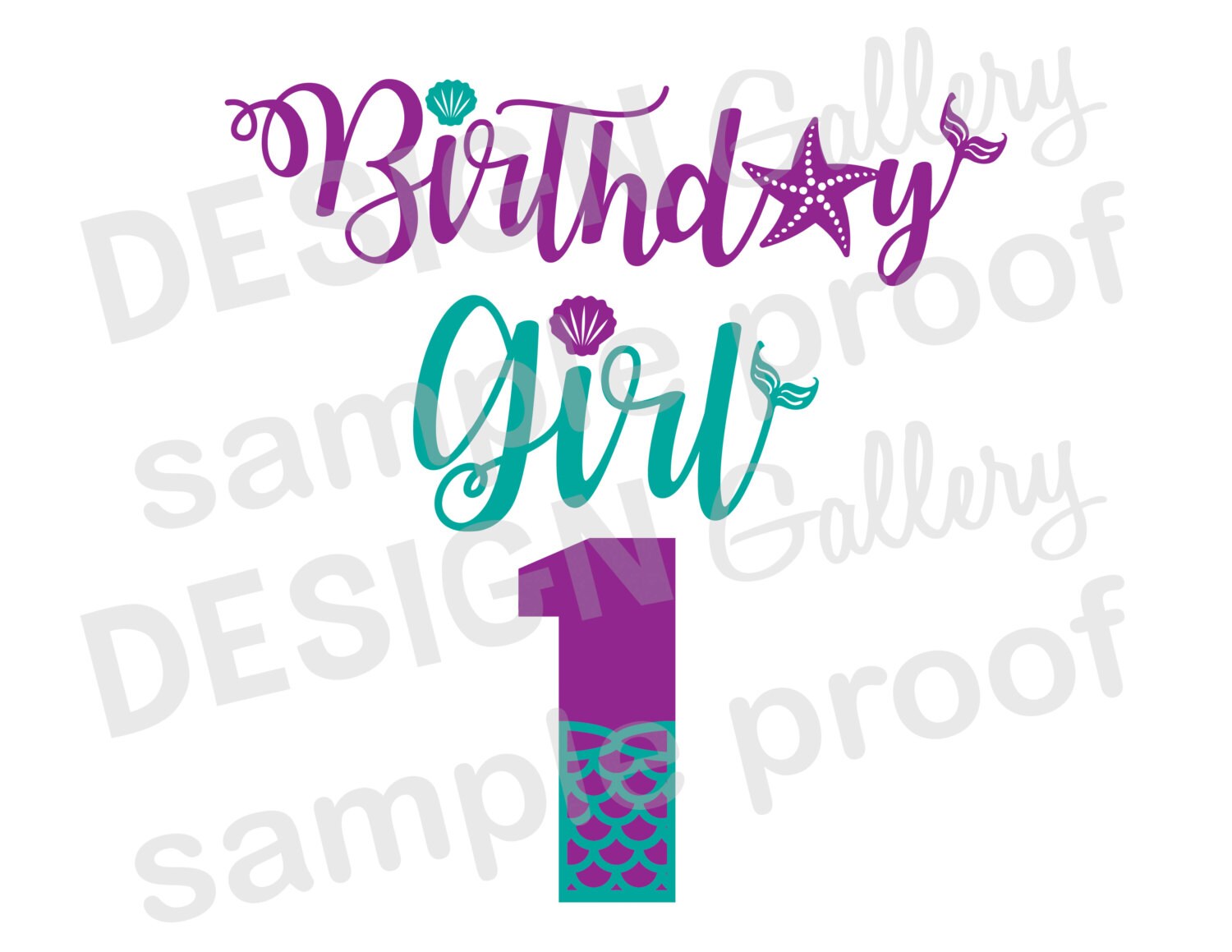 Birthday Girl 1 one Mermaid style image JPG png & SVG