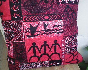 Red Polynesian Pillow With Hawaiian Motif