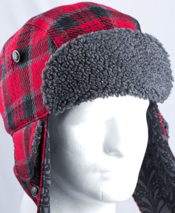 Red Plaid Lumberjack Hat Winter Hunter Trapper Aviator Hat