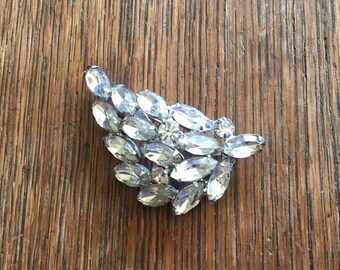 Vintage Rhinestone Leaf Shaped Brooch