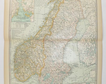 1899 vintage norway map sweden antique map scandinavia northern europe antique sweden map