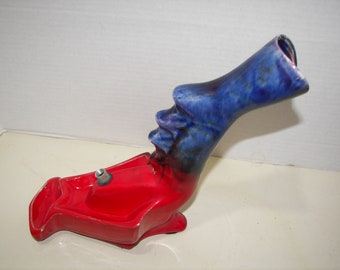 Vintage Blue & Red Ceramic Vase Grip Handle