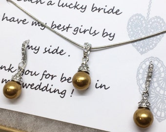 Bridesmaid jewelry set, Bridesmaid gift, bridesmaid necklace, bridesmaid earrings, Wedding jewelry set , Gold pearl necklace earrings