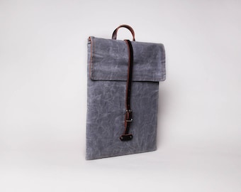 Waxed Canvas Leather Laptop Case | Waxed Canvas Laptop Sleeve | Gray Canvas Laptop | Minimalist Laptop Sleeve | Waxed Canvas Bag
