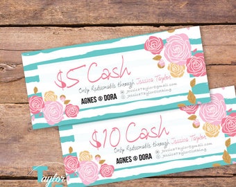 Agnes and Dora Cash - Dora Dollars - Agnes and Dora Gift Certificates - Agnes and Dora Marketing Kit - Agnes Dora Marketing Branding - Teal