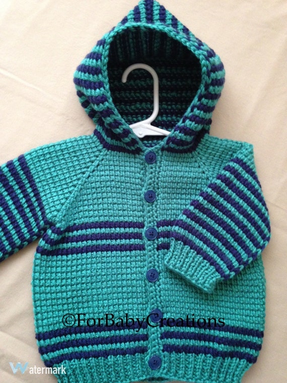 Items similar to Crochet Baby Boy Sweater with Hood - Dark Blue and ...