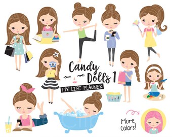 Girl Clipart Girl Clip Art Cute Girl Clipart Digital Planner Sticker Girl Digital Sticker Girl Life Clipart Laundry Clipart Study Clipart