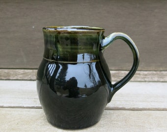 Handmade Ceramic Mug, Coffee Mug, Pottery Mug, Tea Mug, Smooth Black and Green Gift Idea for him, Artisan Pottery by Licia Lucas Pfadt