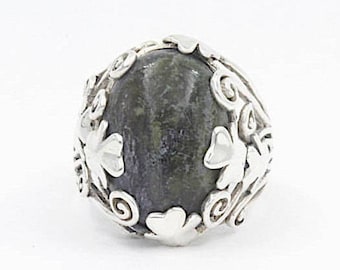 Green Oval Cut Serpentine Ring, Size 10, 925 Sterling Silver (1386)