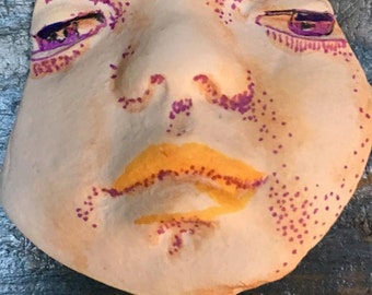 clay face jewelry craft supplies handmade cabochon green blue woman mask polymer indings doll parts head mask stripes tribal