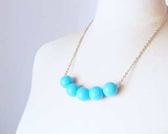 Minimalist Turquoise Necklace, Vintage chunky Lucite strand necklace, layered necklace, bead row layering necklace, Birthday gift for her