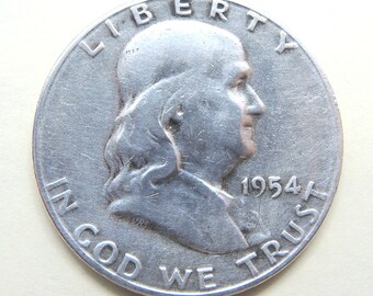 1954S Franklin Half Dollar, Vintage Silver Half Dollar, FREE Shipping, Collectible Half Dollar