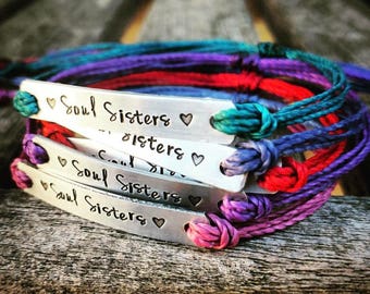 Custom Hand Stamped Bracelet, friendship bracelet, Custom Name Jewelry, Quote Bracelet, Gift Idea, Waxed Polyester cord, running bracelet