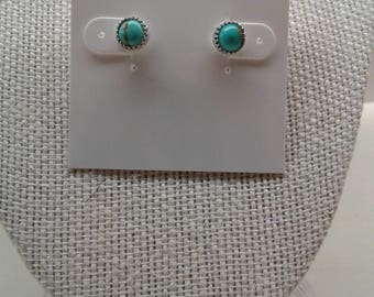 6 MM Turquoise Gallery Bezel Sterling Silver Post Earrings E-8