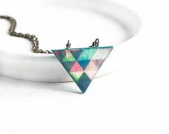 Small triangle pendant, geometric necklace
