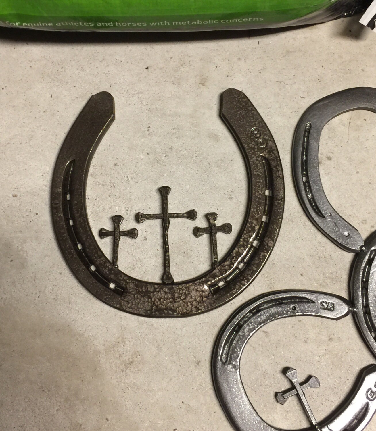 Draft Sized Horseshoe Art with Trinity Crosses