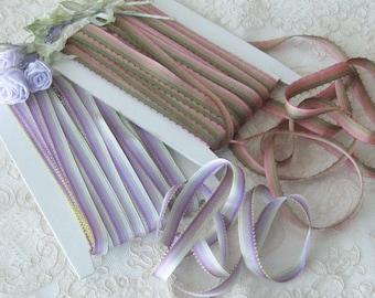 Rayon Ombre Ribbon with One Picot Edge - Rose to Green or White to Violet - 3/8" Wide - Sold by the Yard - Crafts, Ribbonwork, Sewing
