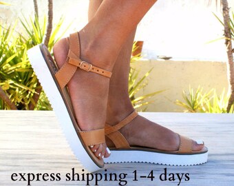 NAFSIKA sandals/ Greek leather sandals/ summer sandals/ ancient grecian sandals/ platform sandals/ ankle strap sandals/ beige sandals
